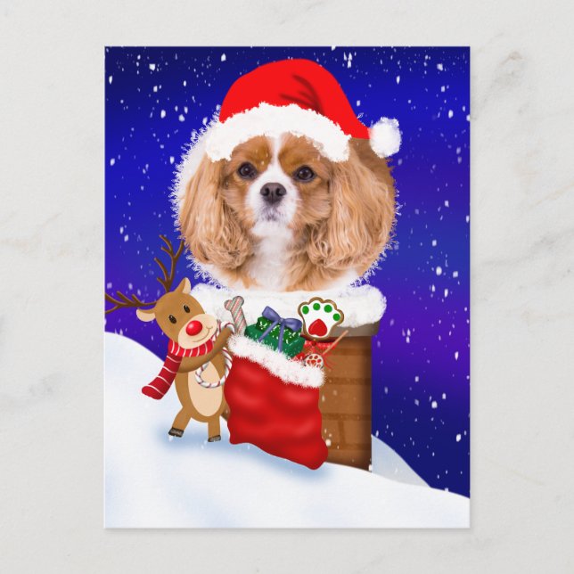 Personalize Dog Santa Rooftop Reindeer With Gifts Postcard (Front)