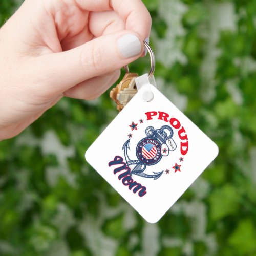 Personalize Dog Tag Proud US Coast Guard Mom Keychain