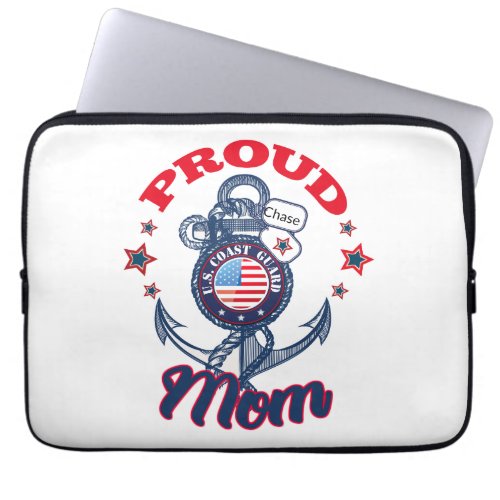 Personalize Dog Tag Proud US Coast Guard Mom Laptop Sleeve