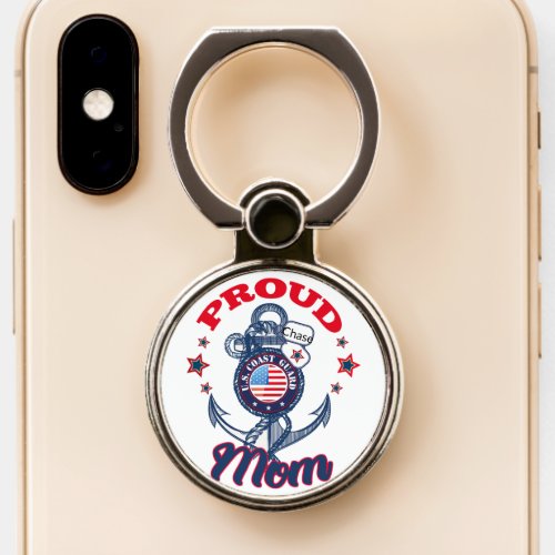 Personalize Dog Tag Proud US Coast Guard Mom Phone Ring Stand