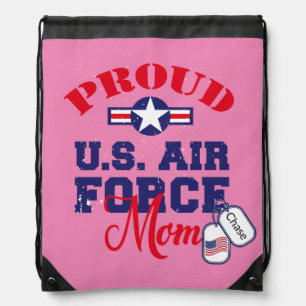 Personalize Dog Tag U.S. Air Force Mom Drawstring Bag