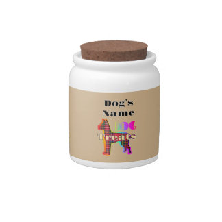Personalize DOG TREATS Red Plaid Beige Jar