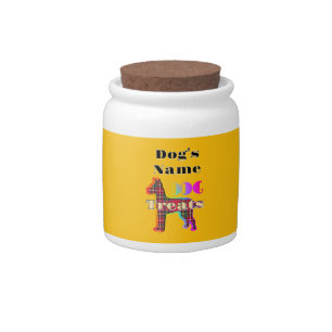 Personalize DOG TREATS Red Plaid Yellow Jar