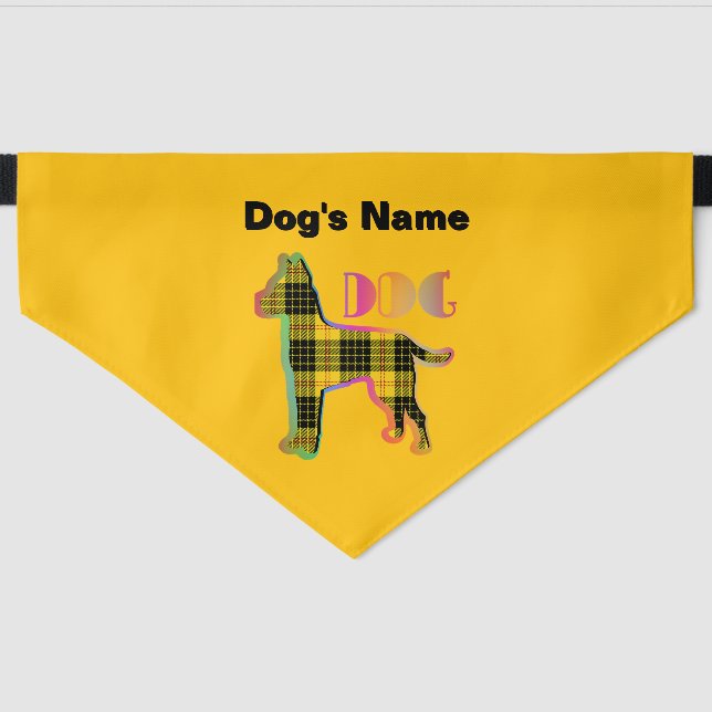 Personalize DOG Yellow Plaid Yellow  Large Dog  Pet Bandana Collar (Front)