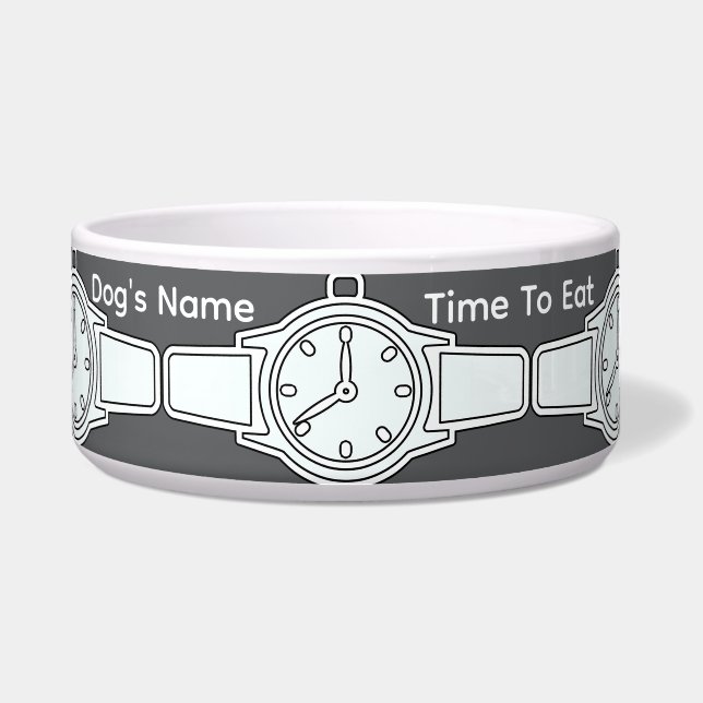 Personalize Dog's Name Time To Eat Gray   Bowl (Front)