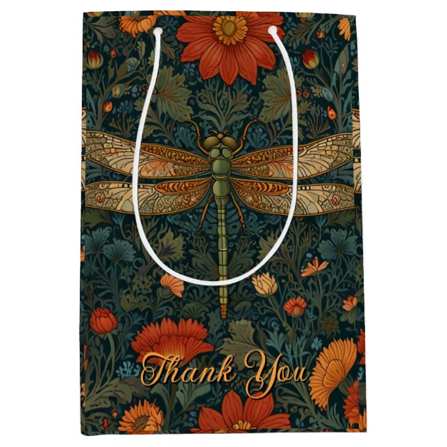 Personalize dragonfly orange floral boho chic medium gift bag (Front)