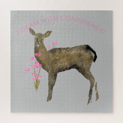 Personalize Dream with Deer, Flowers  Jigsaw Puzzl Jigsaw Puzzle
