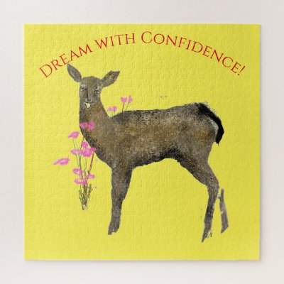 Personalize Dream with Deer, Flowers  Jigsaw Puzzle