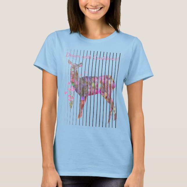 Personalize Dream with Deer, Flowers T-Shirt (Front)