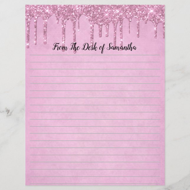 Personalize Dripping Glitter Pink Lined  Stationer (Front)