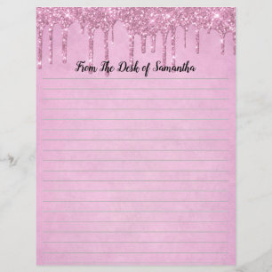 Personalize Dripping Glitter Pink Lined Stationer