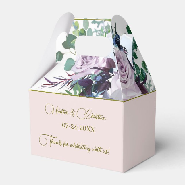 Personalize Dusty Violet Lavender Mauve Wedding  Favor Boxes (Front Side)