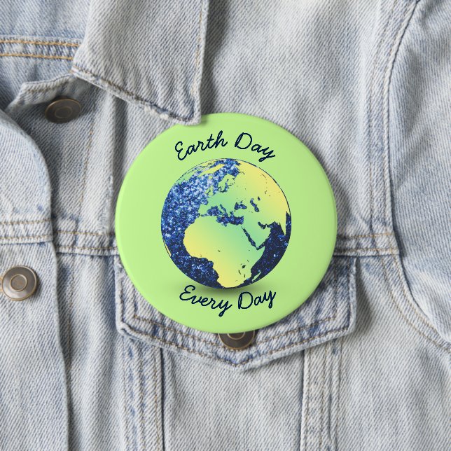 Personalize Earth Day blue sparkles Globe Button (In Situ)
