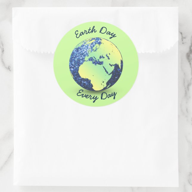 Personalize Earth Day blue sparkles Globe Classic Round Sticker (Bag)