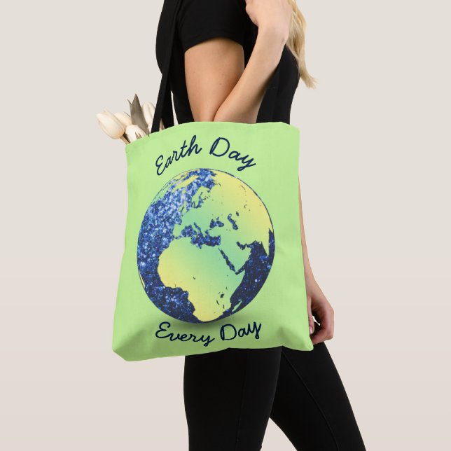 Personalize Earth Day blue sparkles Globe Tote Bag (Close Up)