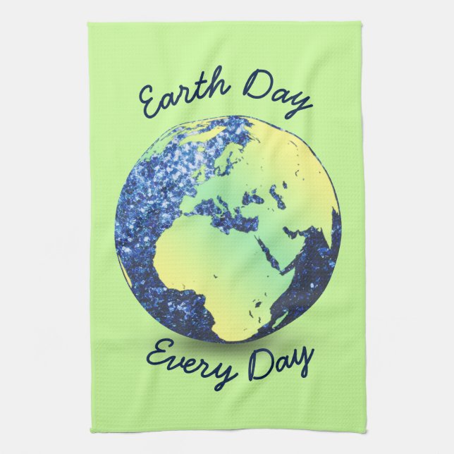 Personalize Earth Day blue sparkles Globe Towel (Vertical)