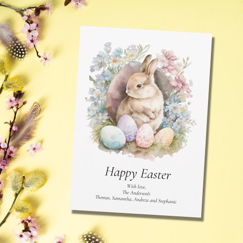 Personalize Easter Bunny Floral Pastel Easter Card