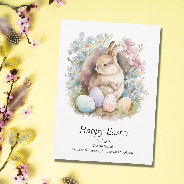 Personalize Easter Bunny Floral Pastel Easter Card (Creator Uploaded)