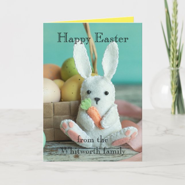 Personalize Easter Card - Felt Bunny Family Card (Front)