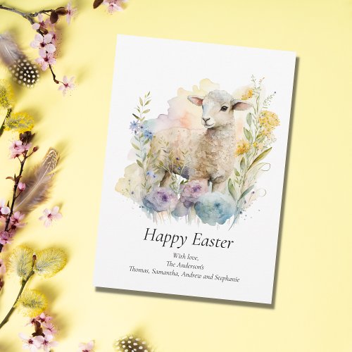 Personalize Easter Lamb Floral Pastels Easter Card