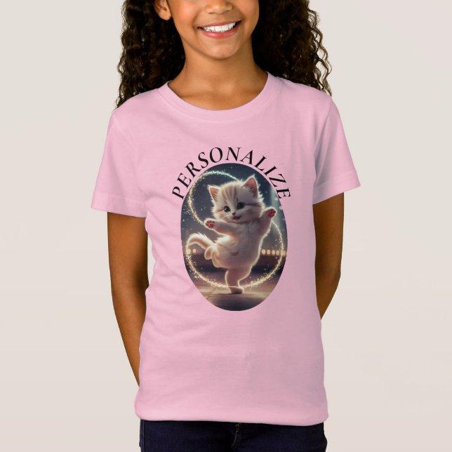 Personalize Edit Name Text Cute Dancing Kitten T-Shirt (Front)