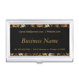 Personalize - Elegant Black &amp; Gold Damask Business Card Holder