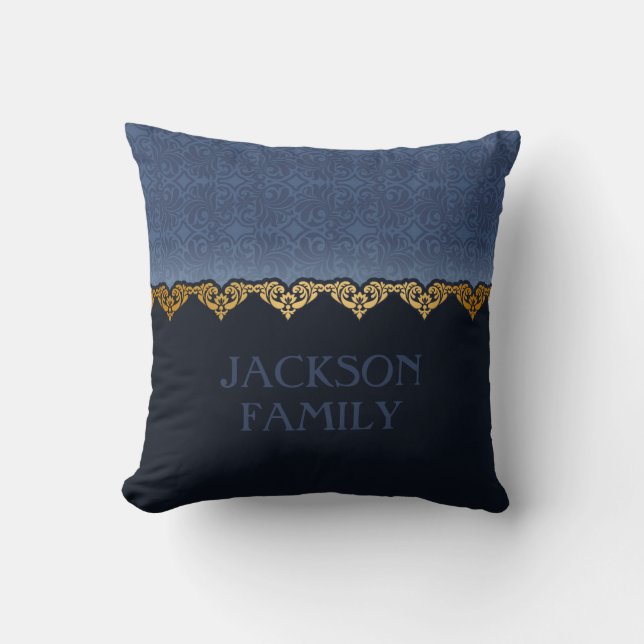 Personalize Elegant Dark Damask Pattern Throw Pillow (Front)