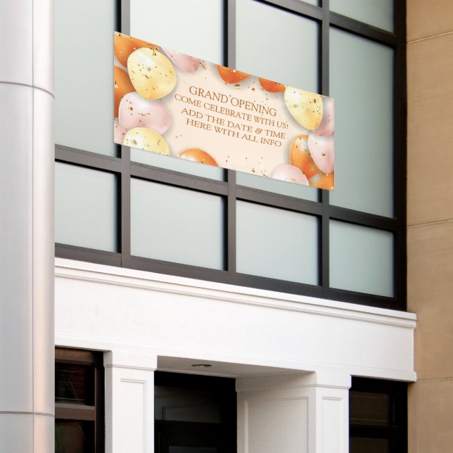Personalize Elegant Grand Opening Gold Balloons Banner (Outside Building)