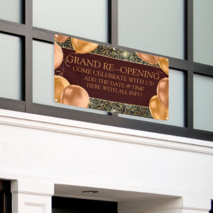 Personalize Elegant Grand Re-Opening Gold Balloons Banner