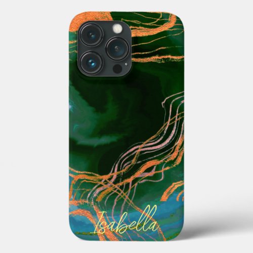 Personalize Elegant Juniper Green Abstract iPhone 13 Pro Case