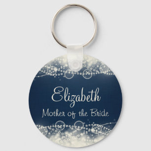 Personalize Elegant Lace and Pearls Wedding Title Keychain
