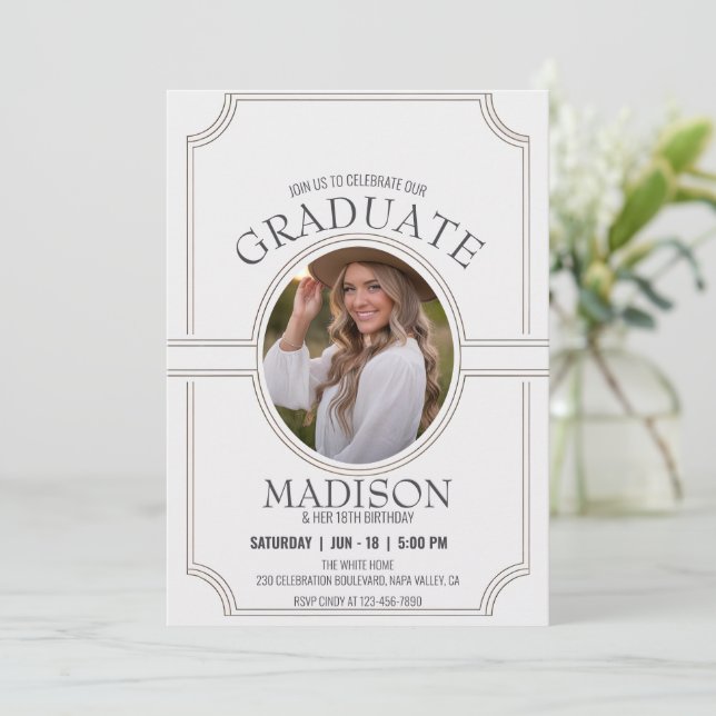 Personalize Elegant Minimalist Birthday Graduation Invitation (Standing Front)