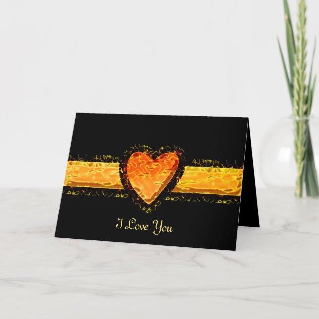 Personalize Elegant Orange Heart Valentine's day Holiday Card (Front)