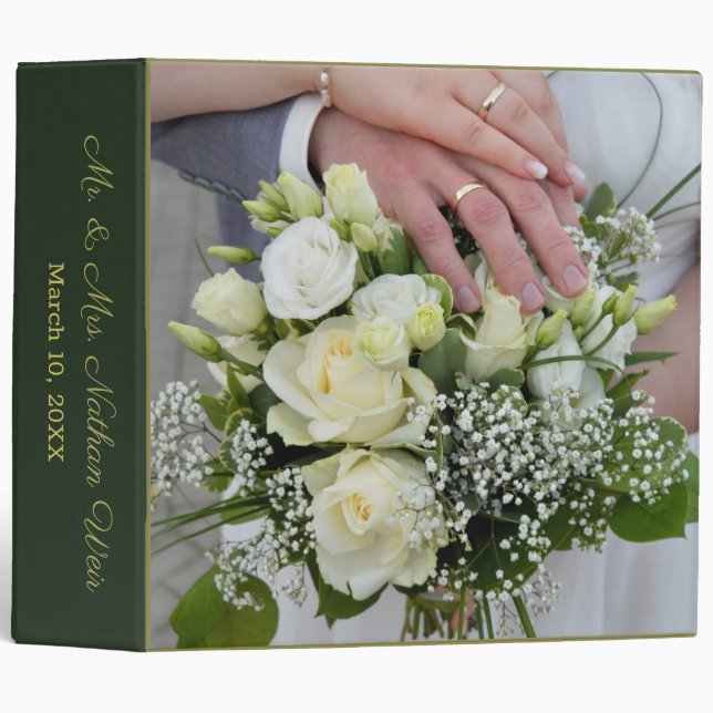 Personalize Elegant Roses Greenery Wedding Album 3 Ring Binder (Front/Spine)