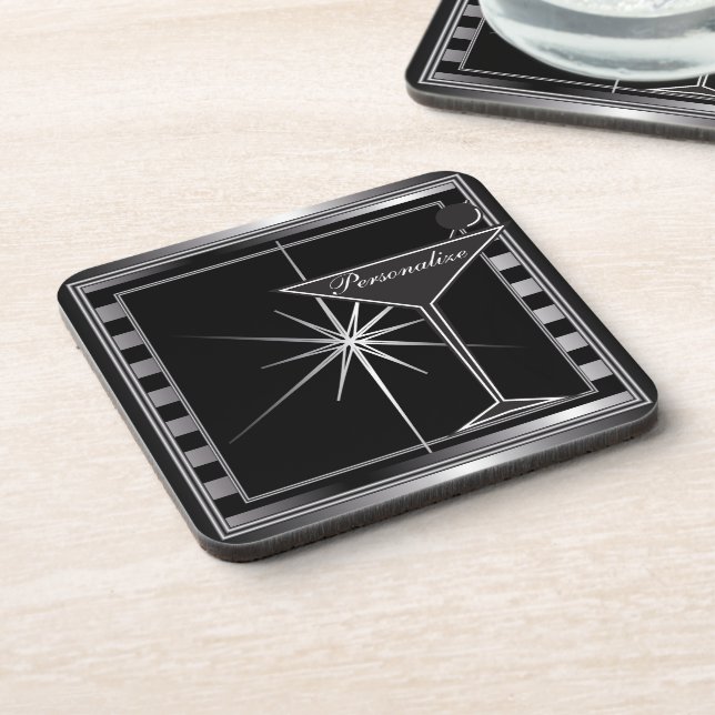 Personalize Elegant Silver Cocktail Design Coaster (Left Side)