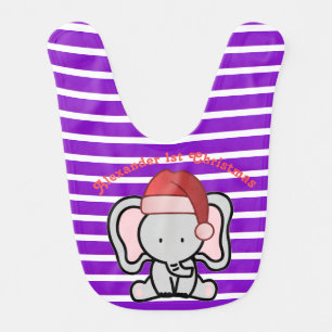 Personalize Elephant 1st Christmas Baby Boy Purple Bib