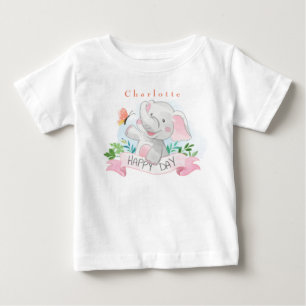 Personalize Elephant Plays Outdoor with Butterfly  Baby T-Shirt