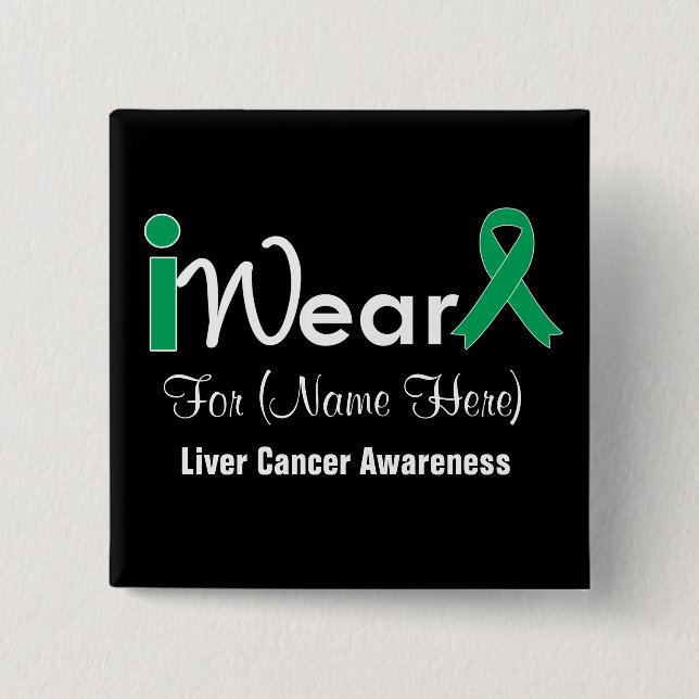 Personalize Emerald Green Ribbon Liver Cancer Pinback Button (Front)