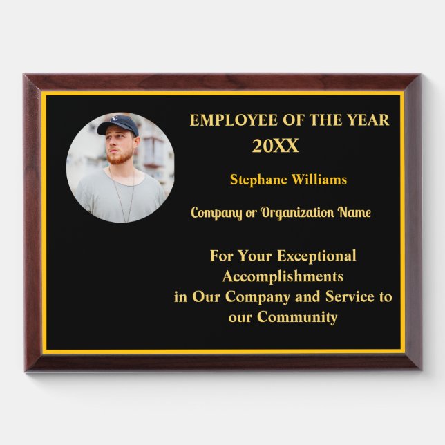Personalize Employee Of The Year Photo Logo Gold  Award Plaque (Horizontal)