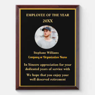 Personalize Employee Of The Year Photo Logo Gold Award Plaque