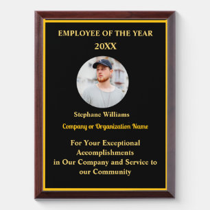 Personalize Employee Of The Year Photo Logo Gold Award Plaque