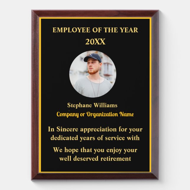 Personalize Employee Of The Year Photo Logo Gold  Award Plaque (Vertical)