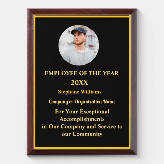 Personalize Employee Of The Year Photo Logo Gold  Award Plaque (Vertical)