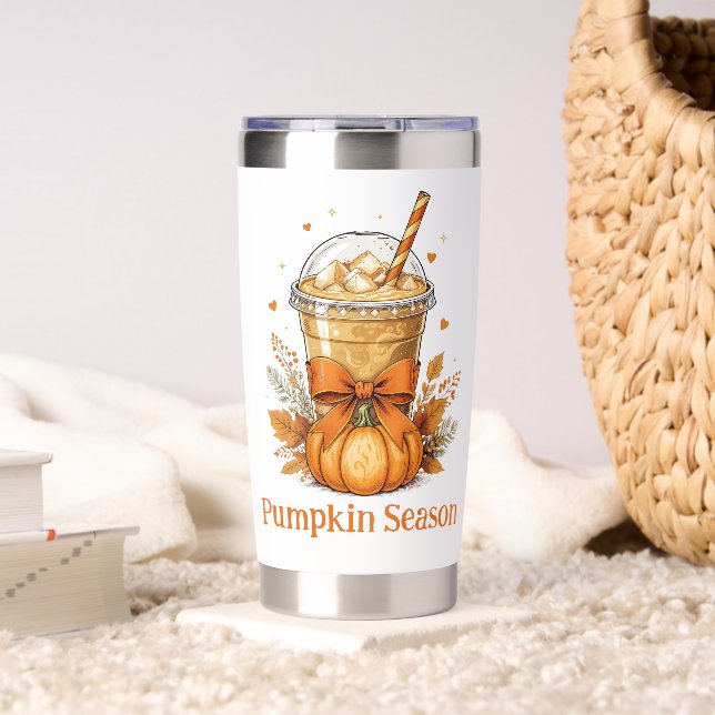 Personalize Fall Autumn Pumpkin Iced Coffee Latte  Insulated Tumbler (Living Room (Rotated))
