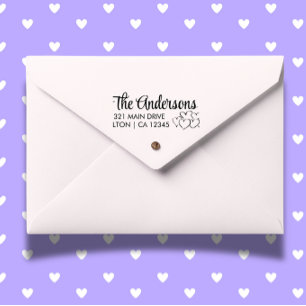Personalize family Hearts Script Return Address Rubber Stamp