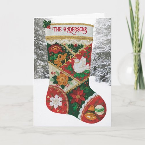 Personalize Family Name Christmas Stocking Card