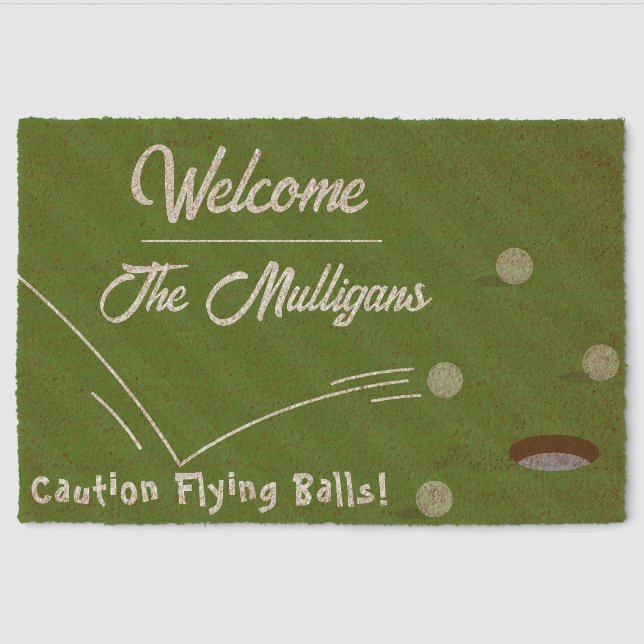 Personalize Family Name Funny Golf Welcome Fiber Doormat (Front)
