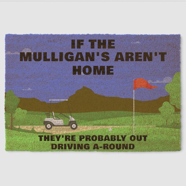 Personalize Family Name Golf Out Golfing Fiber Doormat (Front)