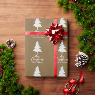 Personalize Family Name Kraft Brown Christmas Gift Wrapping Paper