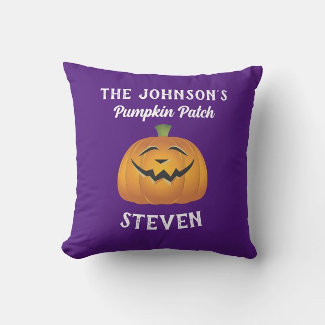 Personalize Family Name Pumpkin Patch Halloween Throw Pillow (Front)